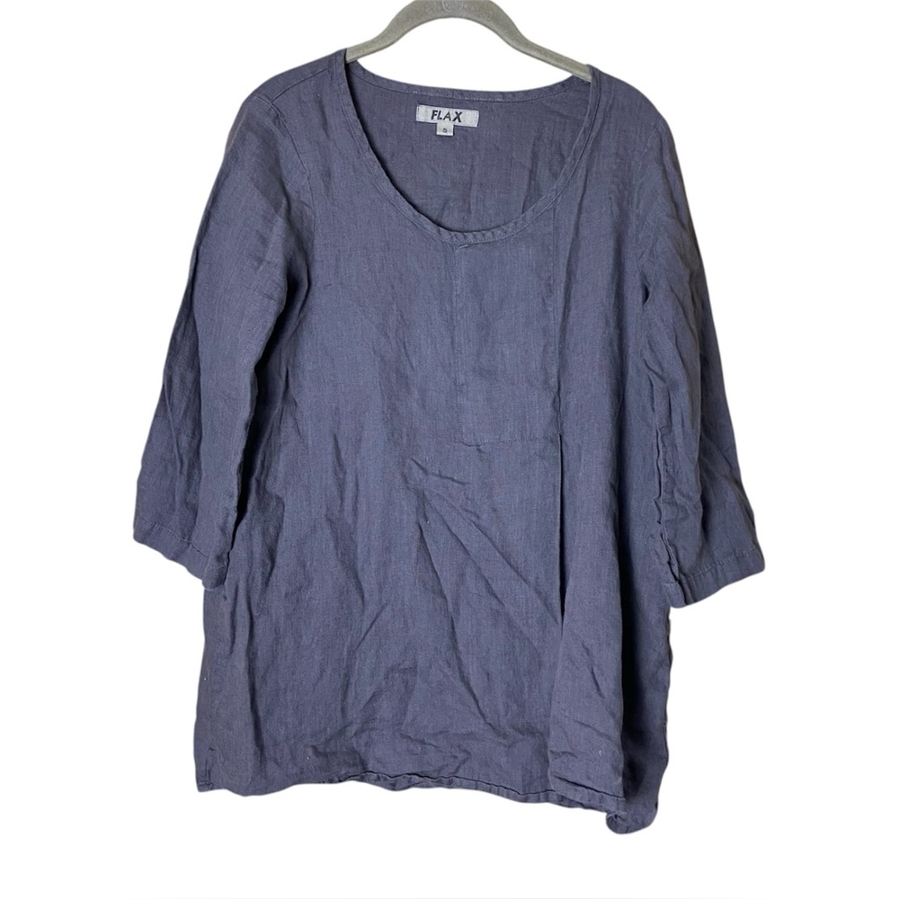Flax Linen Tunic Top Gray Lagenlook Relaxed Boho Coastal Womens Small